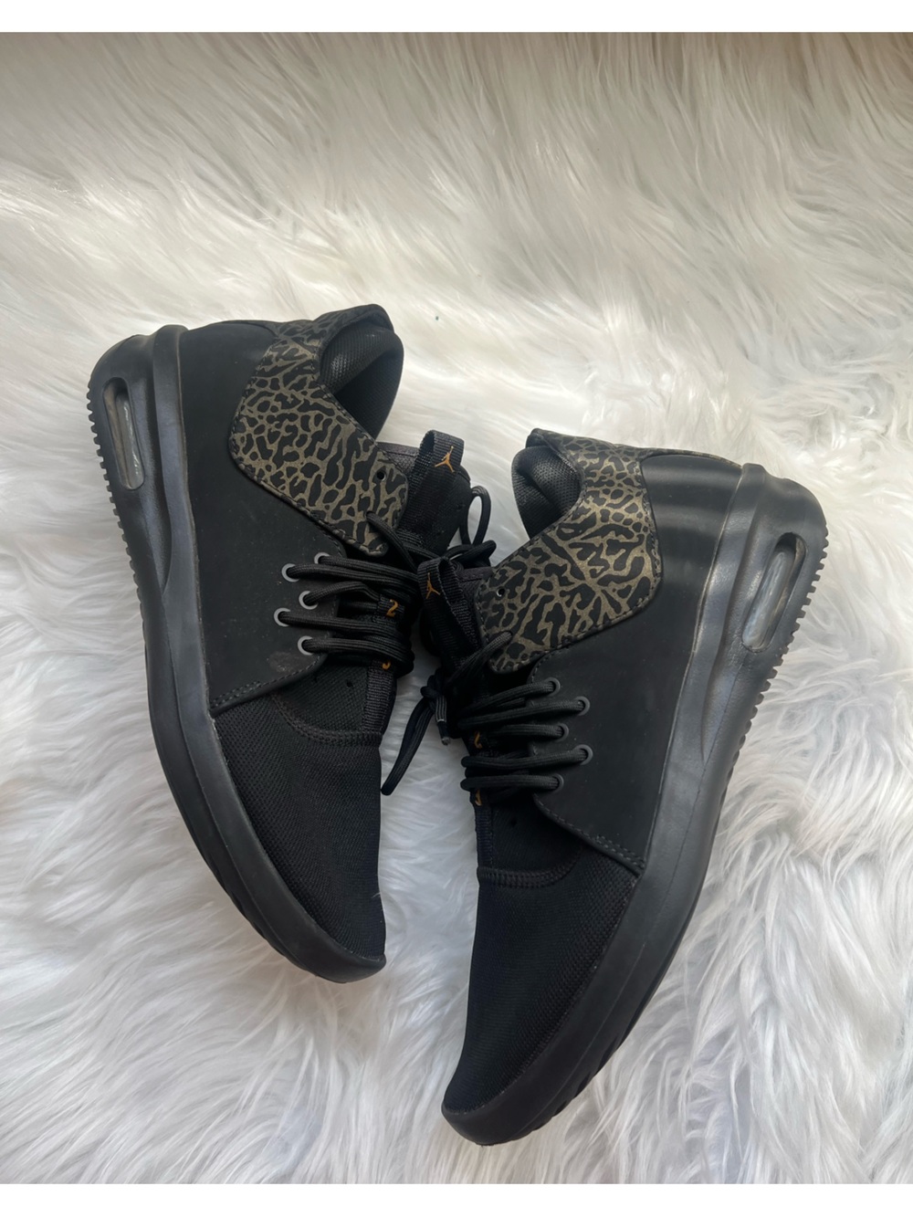 Jordan Black Athletic Shoes with Leopard Accent